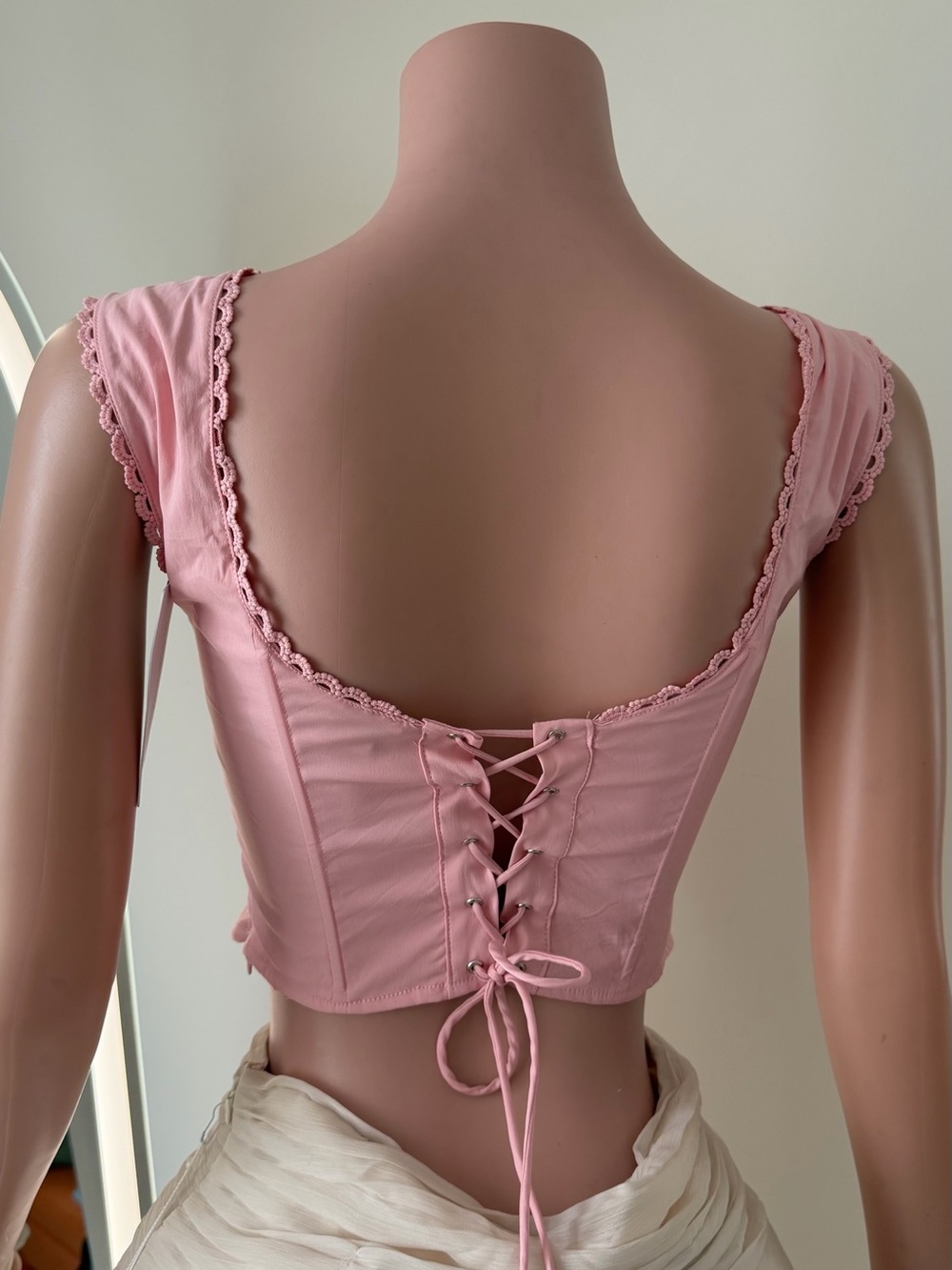 Pink Lace-Up Corset Crop Top
